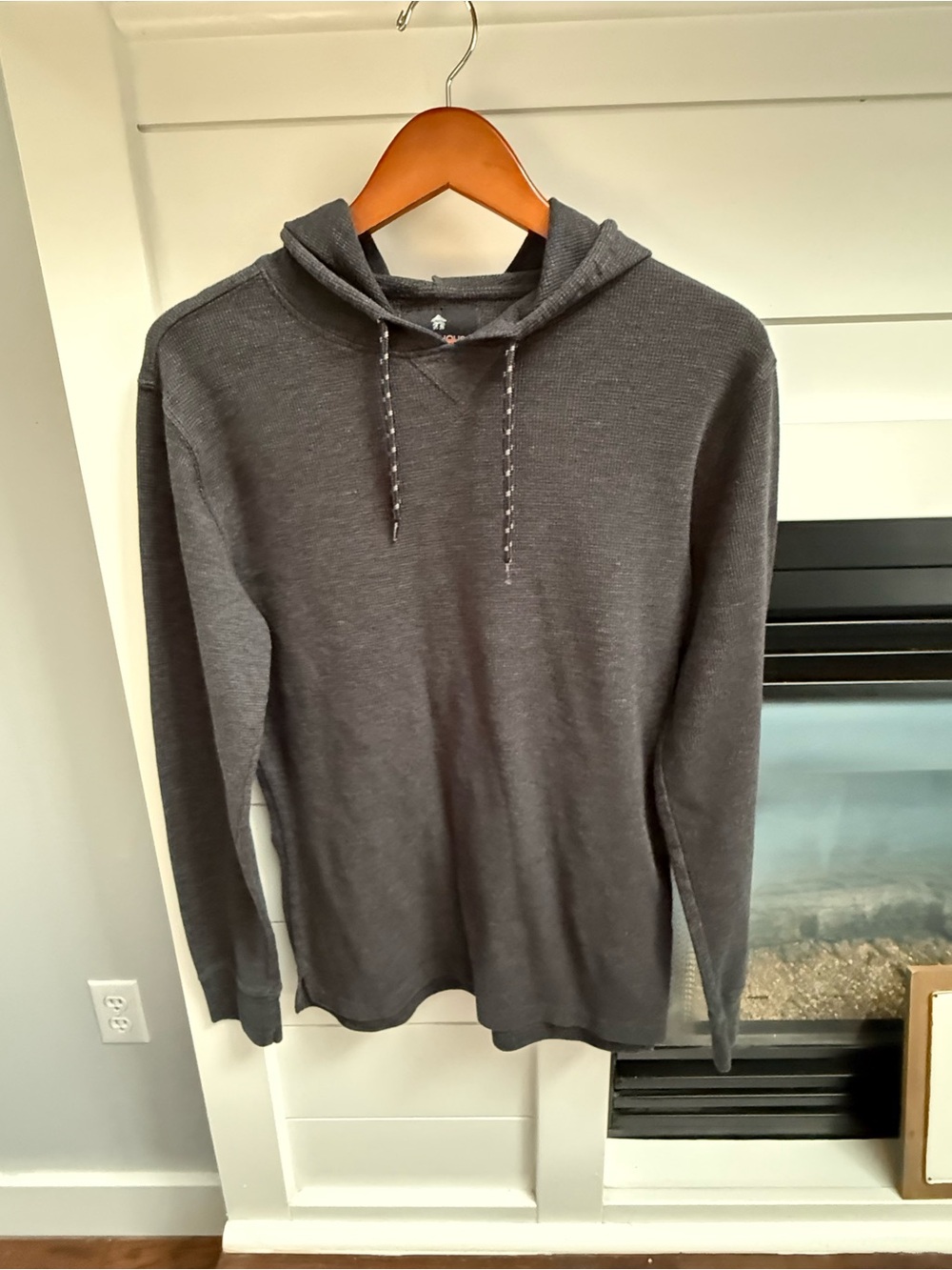 Shouthouse Men's Charcoal Hooded Thermal texture thin  Long-Sleeve hoodie Large